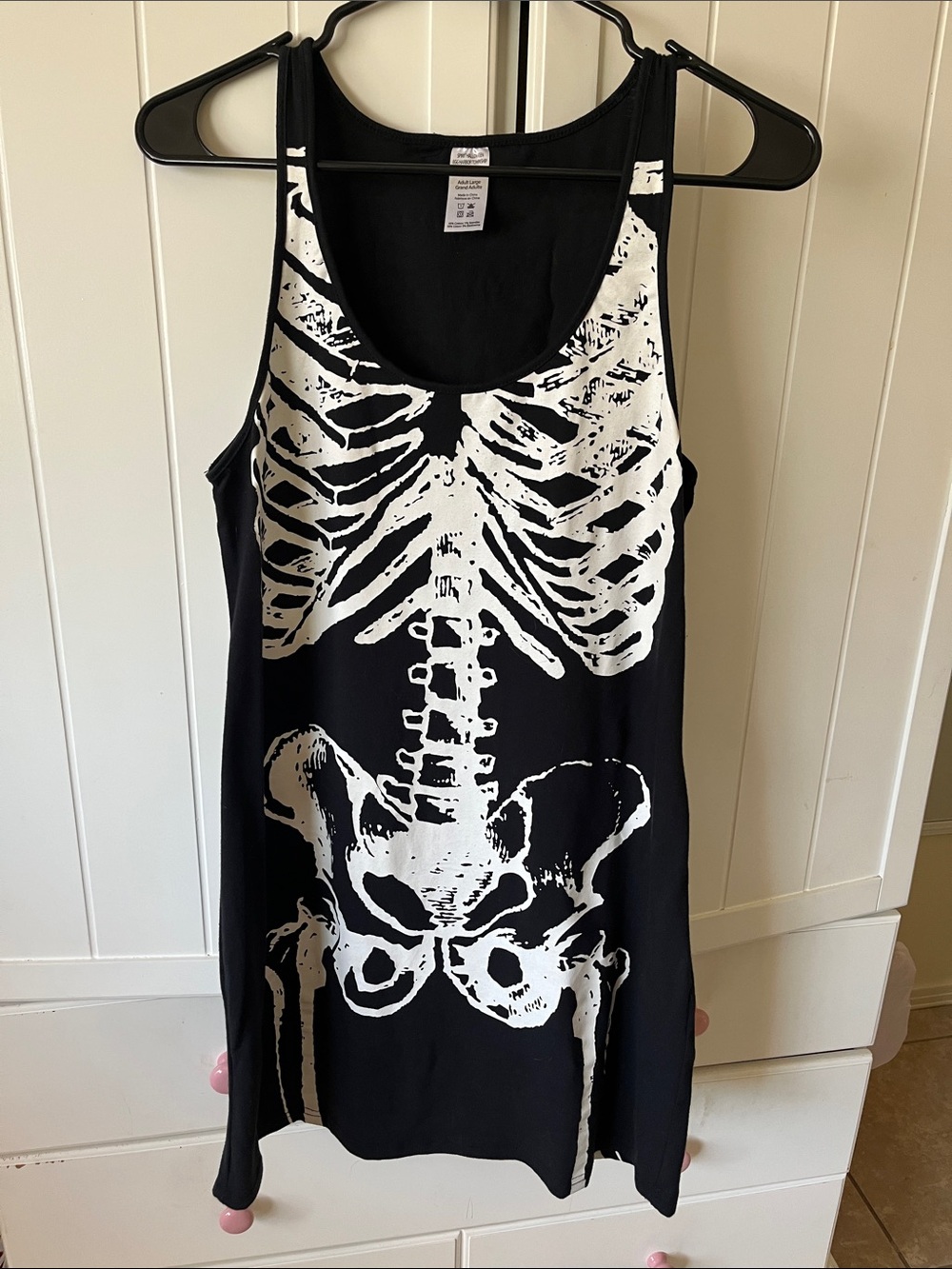 Black & White Skeleton Print Tank Dress, stretchy, large